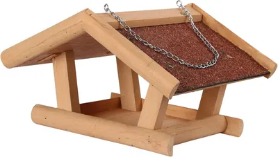 Produktbild von Futterhaus für Gartenvögel – aus Holz mit Bitumenschindeldach – zum Aufhängen mit Kette