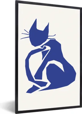Produktbild von MuchoWow® Gerahmtes Poster Katze - Haustiere - Blau - Matisse 40x60 cm - Poster mit Schwarzem Bilderrahmen Wandposter Rahmen Foto Bilder - Papierdruck - Wandbilder