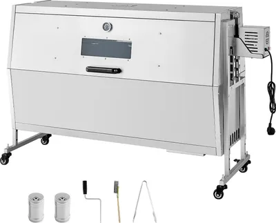 Zdjęcie produktu dla Grill rożenowy SucceBuy o mocy 38 W, długości rusztu 1168,4 mm, nośności 60 kg, z regulacją wysokości, kółkami i pokrywą, grill węglowy ze stali nierdzewnej do biwakowania i grillowania