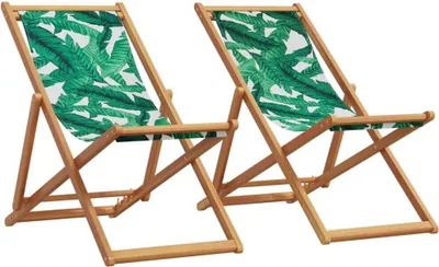 Image de Chaises de plage pliantes lot de 2 tissu et bois massif