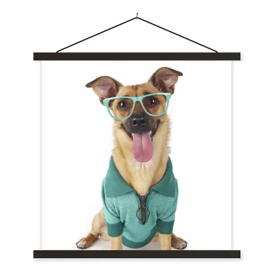 Produktbild von MuchoWow® Textilposter Hund - Brille - Hemd - Hipster 120x120 cm mit schwarzem Rahmen - Aufhängungsset