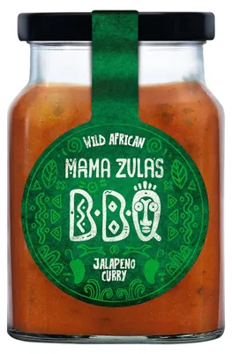 Zdjęcie produktu dla Mama Zula Wild African BBQ – sos curry z papryczką jalapeno, słoik, pikantny, 320 ml