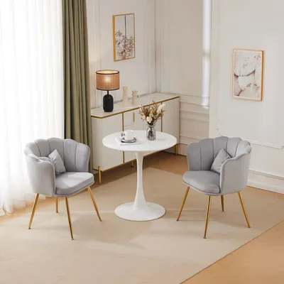 Image de MERAX Chaise rembourrée avec noeud Coussin décoratif (2 pcs), Chaise de salle à manger Fauteuil de salon en velours avec dossier en forme de pétale et pieds en métal doré