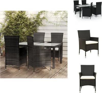 Immagine prodotto di vidaXL Set da pranzo da giardino 5 pezzi con cuscini in poly rattan nero - Set di mobili da giardino
