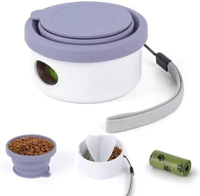 Produktbild von PromoHome® Klappbarer 3-in-1 Hunde-Reisenapf - Tragbarer Silikon-Futternapf mit Aufbewahrungstaschen, Lila