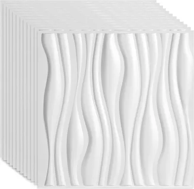 Immagine prodotto di Hebitod 12 pezzi Pannelli 3D Pannelli da parete in cloruro di polivinile PVC - Pannelli per pareti e soffitti - 50x50 cm (0,25 m²) - Leggeri, flessibili e facili da installare - Bianco