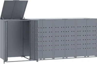 Produktbild von vidaXL Mülltonnenbox für 4 Tonnen Grau 276x79x117 cm Stahl