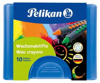 Produktbild von Pelikan Wachsmalstifte wasservermalbar Kunststoff-Etui mit 10 Stiften mit Schiebehülse und Schaber