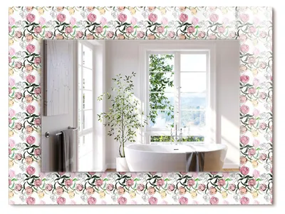 Produktbild von Florales Muster – Rechteckiger Spiegel mit Druck 80x60 cm – Modern - Dekorativ für die Wand