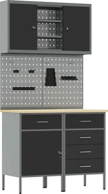 Produktbild von Möbel 5-tlg. Werkbank-Set Schwarz Stahl - Werkbänke 3321426