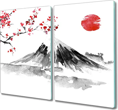 Produktbild von Coloray Schneidebrett Herdabdeckplatte 2x30x52 cm Kochplattenabdeckung Küchenbrett Hackbrett - Asian Berg Ink