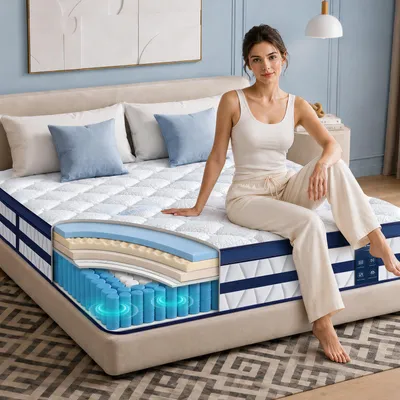Produktbild von Matratze 160x200 26cm Integrierter Topper Matratze 7 zonen Taschenfederkernmatratze H3/H4 - Premium 420g/m² Bezug