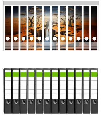 Produktbild von Wallario 12 Stück schmale Ordner inkl. Klebeetiketten mit Motive Pfad in einer surrealen Welt -  Set mit Rückenschildern / Ordnerrücken Stickern