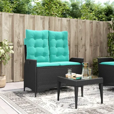 Produktbild von "2026 Moderne" Gartenbank Verstellbar mit Kissen Schwarz Poly Rattan - Gartenbänke CJG407539