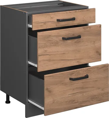 Produktbild von Küchenunterschrank Vicco R-Line Goldkraft Eiche 60 cm mit Schubladen, ohne Arbeitsplatte, Model 37820