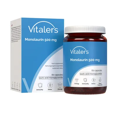 Immagine prodotto di Monolaurina Vitaler 500 mg – 60 capsule, fornitura per 2 mesi, vegano, senza conservanti, composizione pura