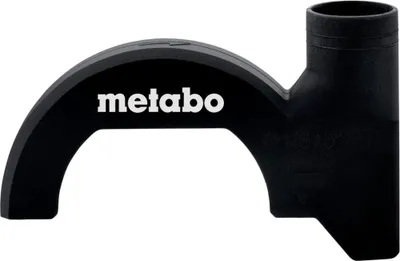 A black Metabo dust extraction hood clip is shown against a white background.