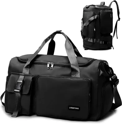 Produktbild von Sporttasche,42L Reisetasche(Schwarz) mit Schuhfach Nassfach Wasserdicht Trainingstasche Travel Duffle Bag mit Rucksack Weekender Fitnesstasche