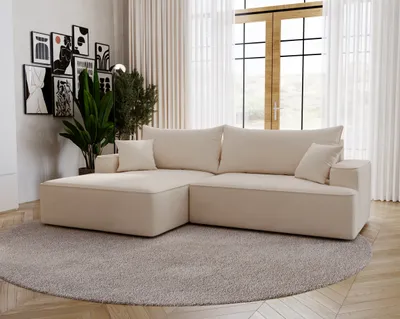 Image de Canapé d'angle avec coffre de lit Dallas - Canapé d'angle 270 cm, Canapé avec fonction sommeil - Gauche, Beige (Komodo 11)