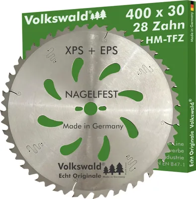 Produktbild von Volkswald ® HM-Sägeblatt TFZ 400 x 30 mm Z= 28  Hartmetall Betonbeschlag Nagelfest Polystyrolsägeblatt Brennholz