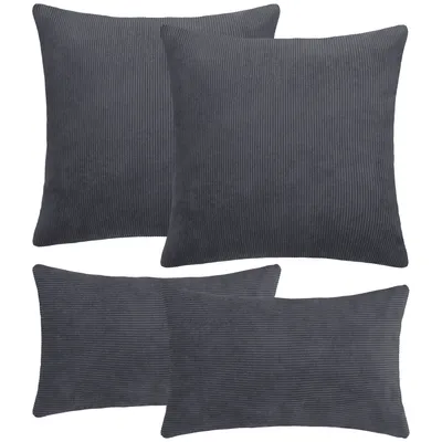 Produktbild von Selfitex 4er Set Cord Kissen inkl. Füllkissen, weich und dekorativ, Couchkissen mit Cord Optik, Größe: 2x 50x50 + 2x 30x50, Farbe: Dunkelgrau