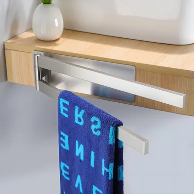 Image de Porte-serviettes adhésif, porte-serviettes de salle de bains, double et pivotant à 180°, en acier inoxydable 304 brossé, 2 bras