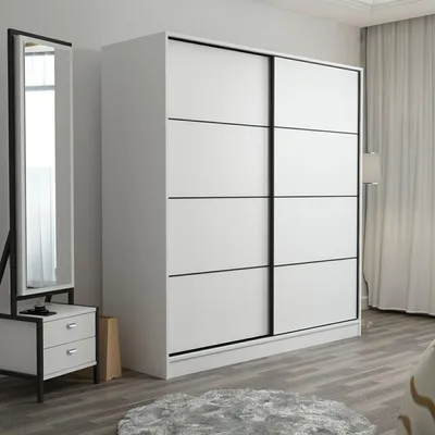 Image de Cuvio - Armoire 2 Portes, 180x190h cm Blanc, Portemanteau