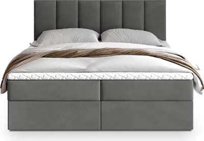 Produktbild von Masseno Boxspringbett MERIL K 160x200 cm Komplett-Set mit Bonell Matratze und Topper, Polsterbett mit Bettkästen -Grau, KRONOS 15