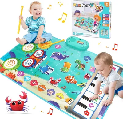 Productafbeelding van 3-in-1 muziekmateriaal voor peuters van 1 tot 3 jaar – piano, trommel en speelmat, educatief speelgoed