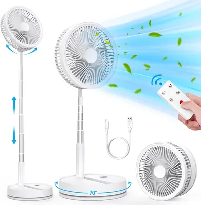 Immagine prodotto di Ventilatore da tavolo portatile, colore bianco - Batteria da 8000 mAh - Diametro 22 cm