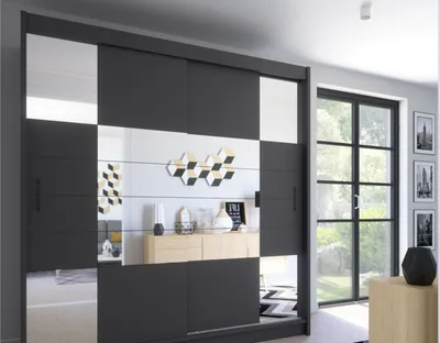 Produktbild von ARUBA 2 Schwebetürenschrank 203 cm – Moderner Kleiderschrank mit Schiebetüren & viel Stauraum (Graphit)