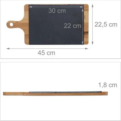 Productafbeelding van Famanu serveerplank van bamboe en leisteen met handgreep - 18 x 45 x 2,25 cm