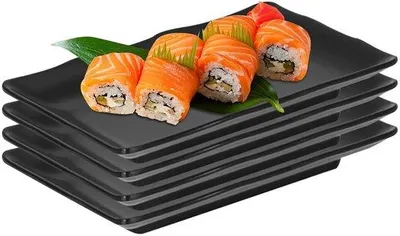 Produktbild von Teller-Set, 4-teilig - Schwarz - Rechteckig - Melamin-Geschirr - Spülmaschinenfest - Abriebfest und langlebig - Geschirrset