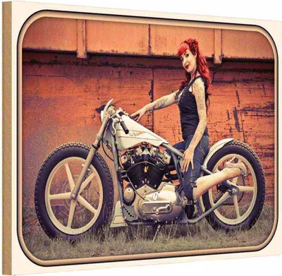 Produktbild von vianmo Holzschild 20x30 cm Motorrad Biker Bildmotiv Girl Frau Pin up Auto Garage Werkstatt
