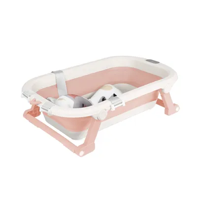 Produktbild von Baby Badewanne,Faltbare Badewanne Baby mit Rutschfester Matte und Thermometer,Tragbare Baby Bathtub für Neugeborene Kleinkinder,80x50x22cm Rosa
