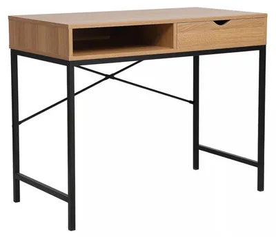 Image de Bureau avec niche et tiroir "B-027" - Marron/Noir - L 95 x H 76 cm