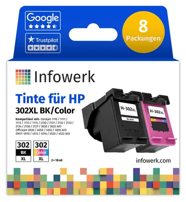 Immagine prodotto di NUOVO: Infowerk Cartucce d'inchiostro per HP 302XL, Multipack (BK/C/M/Y), 8 pezzi