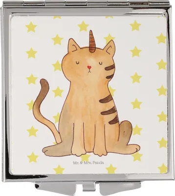 Produktbild von Mr. & Mrs. Panda Schminkspiegel Einhorn Katze - Weiß - Geschenk, Reise Kosmetikspiegel, Regenbogen, Unicorn, Taschenspiegel, Glitzer, Handspiegel, Frauen Spiegel, klein