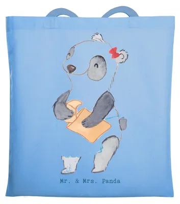 Produktbild von Mr. & Mrs. Panda Tragetasche Bäckereifachverkäuferin Herz - Sky Blue - Geschenk, Jutebeutel, Tasche, Shopping, Bäckerei, Backstube, Schultasche, Tote Bag, Frühstück