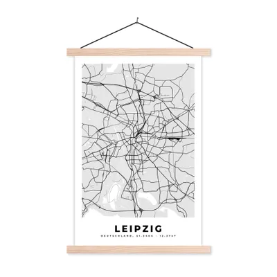 Produktbild von MuchoWow® Textilposter Leipzig - Stadtplan - Deutschland - Karte 120x180 cm mit holzfarbenen Rahmen - Textil-Plakat