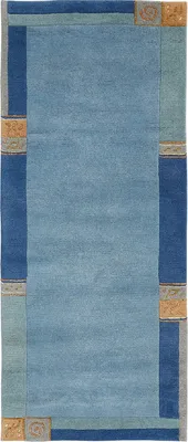 Moderner Wollteppich im Urbana-Stil mit geometrischer Bordüre in blau
