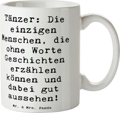 Produktbild von Mr. & Mrs. Panda Kaffeebecher Spruch Tanzen Geschichten - Weiß - Geschenk, Teamsport, Sportart, Trinkbecher, Tango, Bedruckte Tasse, nonverbale Kommunikation, Kaffeetasse