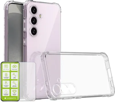 Image de Coque de protection antichoc en TPU transparente pour Samsung Galaxy S25 Plus + verre trempé H9