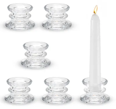 6er-Set konische Glaskerzenhalter für Kegelkerzen, klar