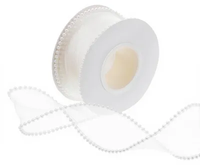 Productafbeelding van Lint met parelversiering - Decoratief tulelint voor knutselwerk en decoraties - Wit