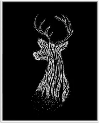 Produktbild von Wallario Wandbild Zeichnung eines Hirsches auf schwarzem Grund, Größe: 40,30 x 50,30 cm, Poster mit weißem Aluminiumrahmen
