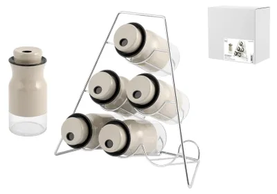Obrázek produktu pro Stojan na koření H&h se 6 sklenicemi a ocelovým stojanem