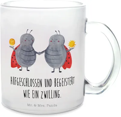 Produktbild von Mr. & Mrs. Panda Teetasse Sternzeichen Zwilling - Transparent - Geschenk, Zwillingsschwester, Haferl, Horoskop, Trinkglas, Zwillinge, aus Glas, Zwillingsbruder, Häferl