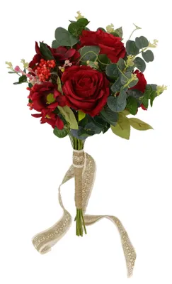 Produktbild von DRW Roter Brautstrauß mit Rosen und Wildblumen Künstlicher Brautstrauß Rot 56x32Ø cm