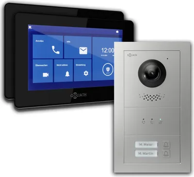 Produktbild von GOLIATH Basic 2-Draht BUS Türsprechanlage | FullHD | App | 150° | 2 Fam | Silber/Schwarz | Unterputz
